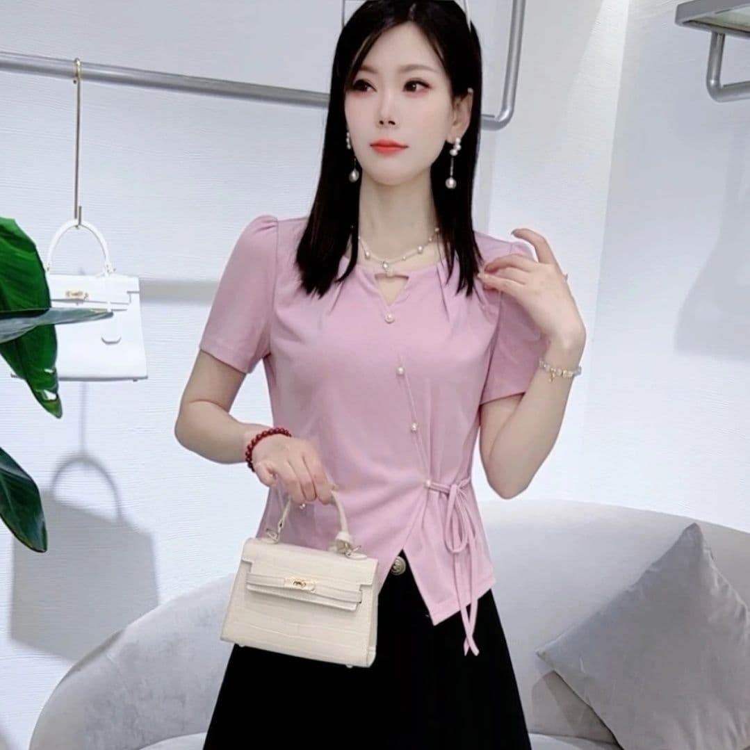 40 92 면 반팔 티셔츠 여성 여름 새로운 불규칙 연령 감소 디스플레이 얇은 다용도 외국 가스 맨위 빅 사이즈 상세 이미지 5