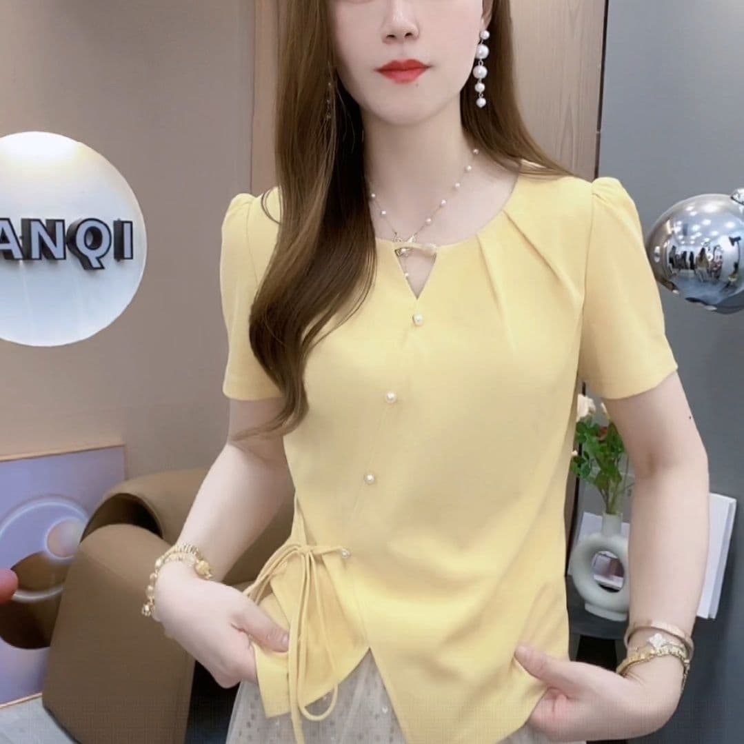 40 92 면 반팔 티셔츠 여성 여름 새로운 불규칙 연령 감소 디스플레이 얇은 다용도 외국 가스 맨위 빅 사이즈 상세 이미지 12