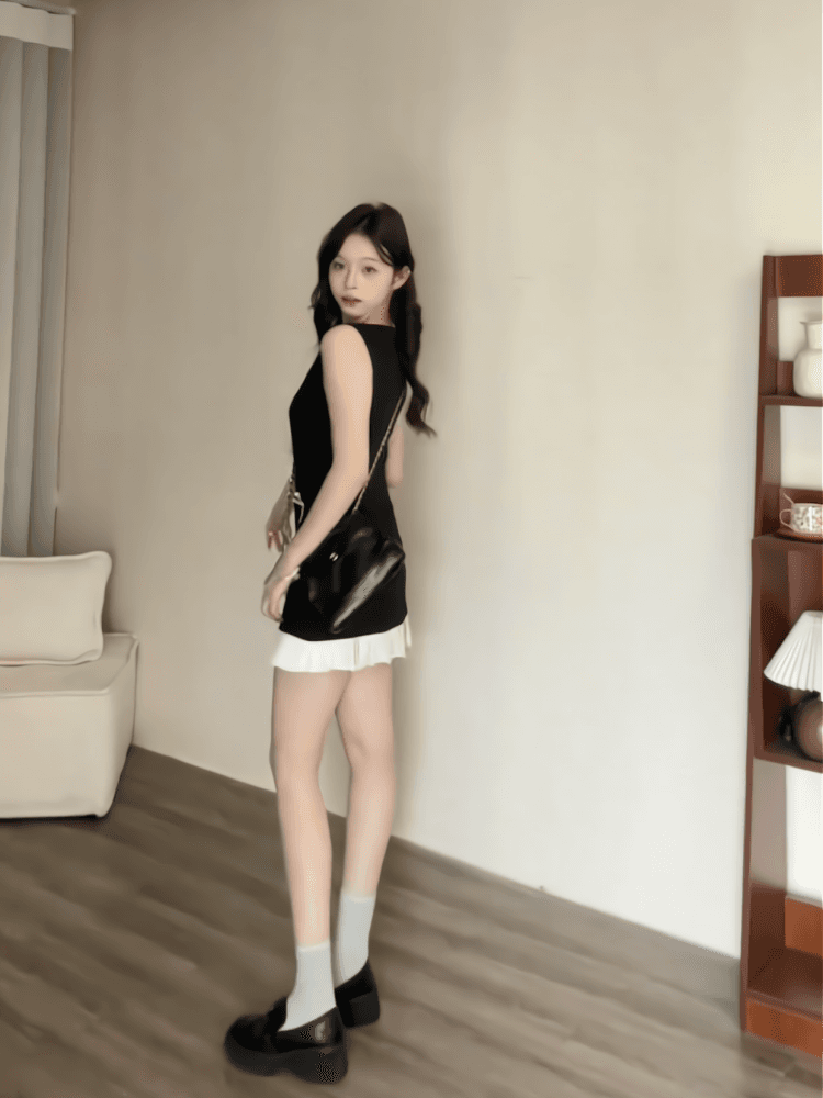 순수한 욕망 바람 달콤함 미니 스커트 여름 허리 수축 슬림해 보이는 miu 부서 디자인 센스 라운드 넥 나비 매듭 품격 여성 드레스 상세 이미지 11