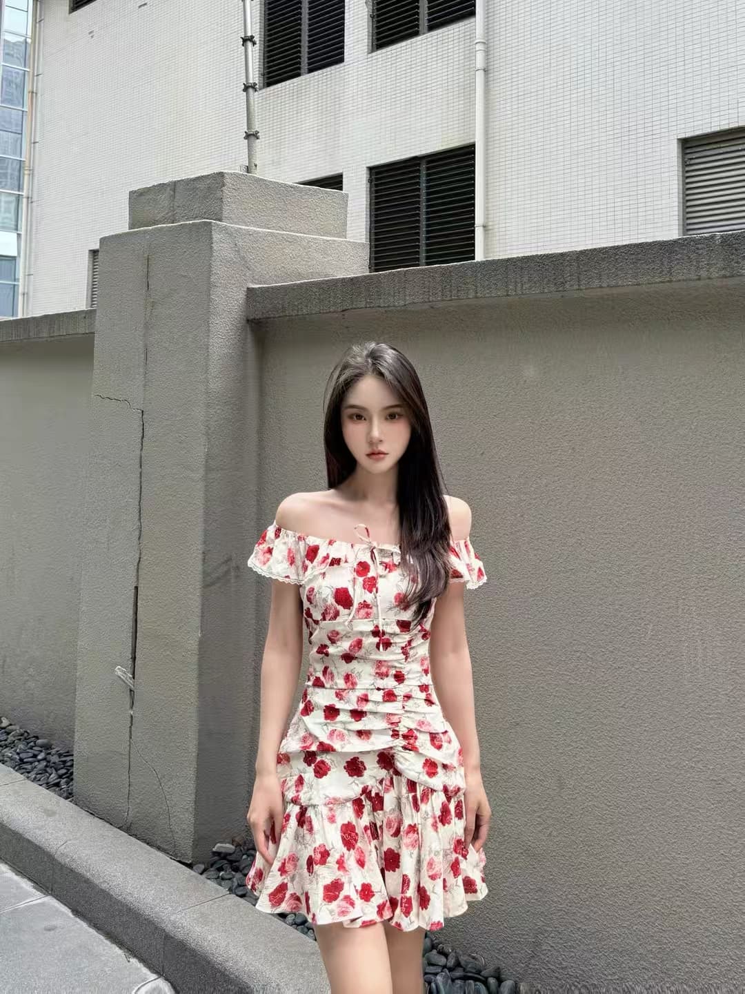 프랑스식 달콤함 메리 지불 꽃무늬 디자인 허리 수축 슬림해 보이는 품격 치마 자이언트 잘 생긴 드레스 소녀 섹션 미니 스커트