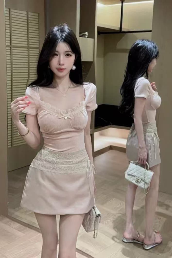 mummy cat 계란 놓기 야옹 복숭아 달콤한 심장 종류 주름 레이스 조각 리브 반팔 t 맨위 이미지 6