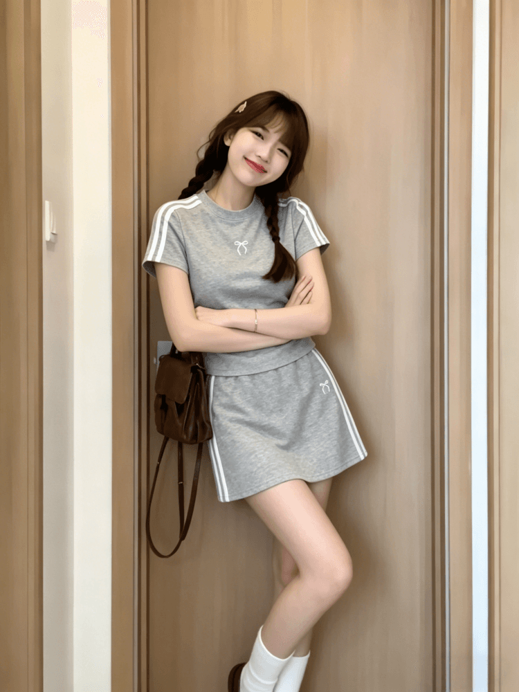 치마 있음 안감 40 순면 높음 폭탄 자수 3개 로드 스포츠 슈트 여성용 짧은 소매 티셔츠 여름 상세 이미지 8