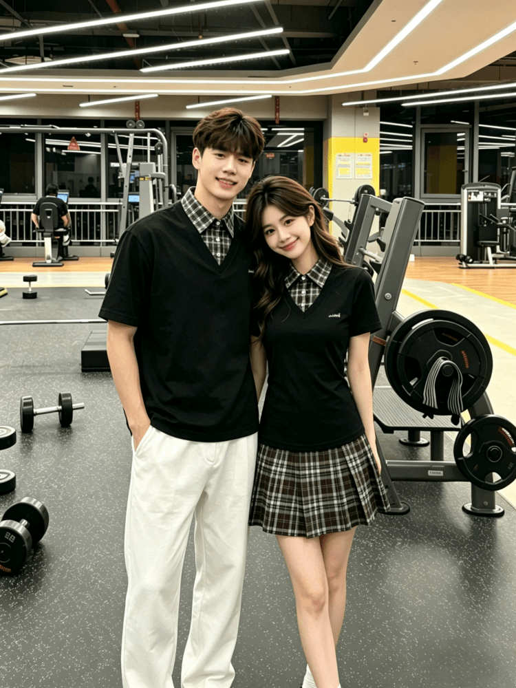 커플룩 학원 스타일 페이크 레이어드 허리 수축 슬림해 보이는 플리츠 드레스 작은 대중 디자인 POLO 칼라 상세 이미지 9