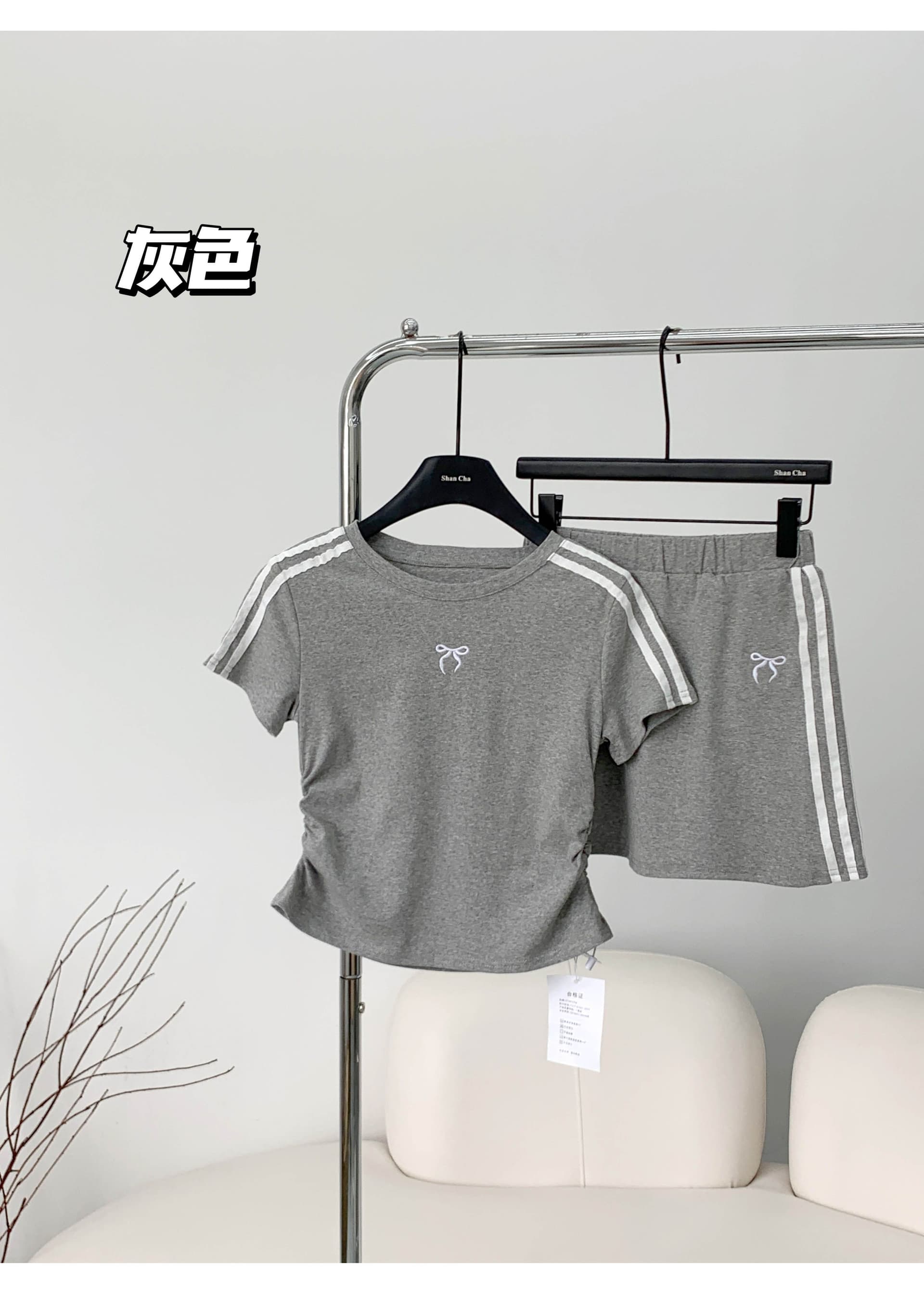 치마 있음 안감 40 순면 1 1 높음 폭탄 이후 패키지 칼라 자수 스포츠 슈트 여성용 짧은 소매 티셔츠 상세 이미지 20