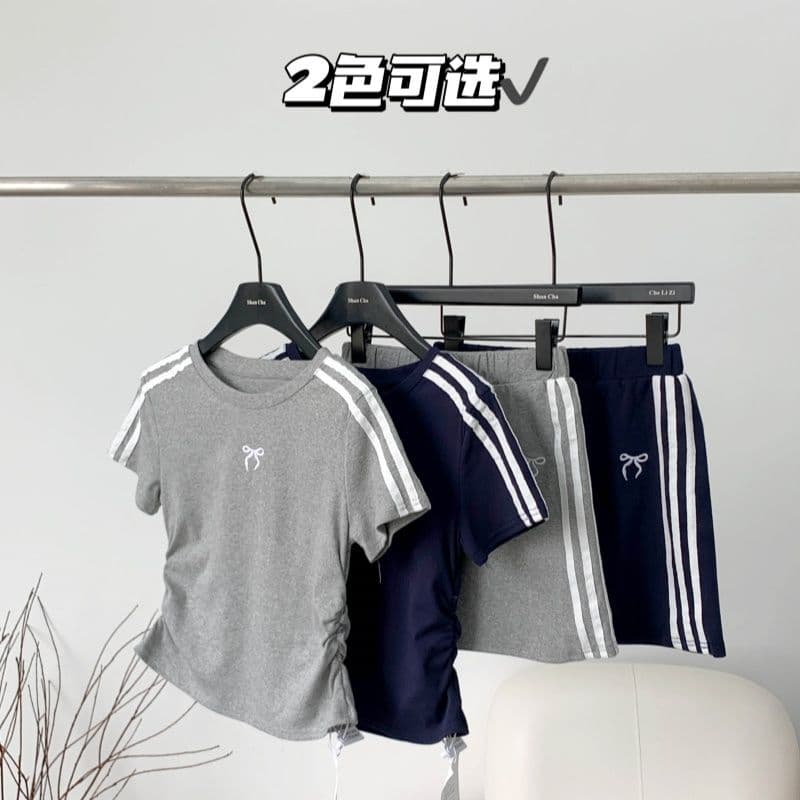 치마 있음 안감 40 순면 1 1 높음 폭탄 이후 패키지 칼라 자수 스포츠 슈트 여성용 짧은 소매 티셔츠 상세 이미지 23