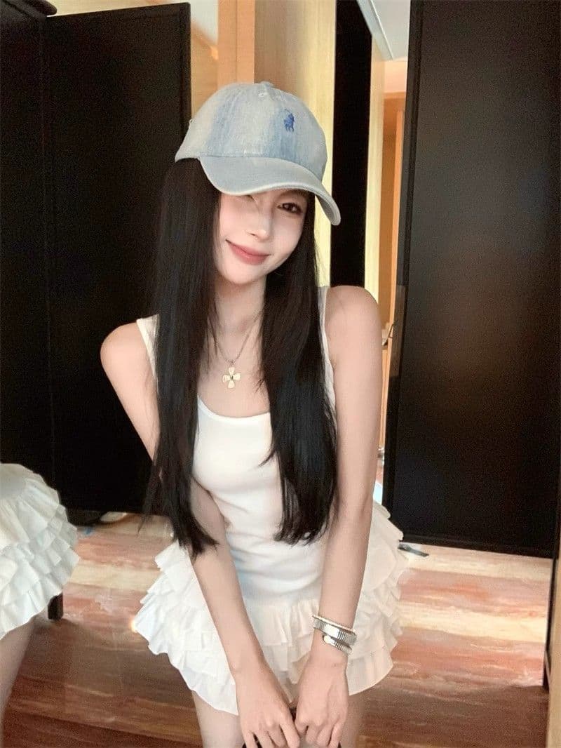 달콤함 화이트 슬립 여성 드레스 여름 몸매 가꾸기 허리 수축 프릴 케이크 치마 발레 바람 한 마디 미니 스커트 상세 이미지 6