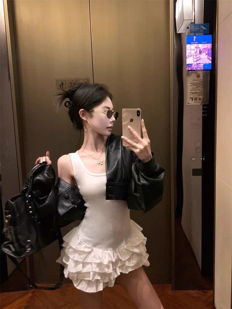달콤함 화이트 슬립 여성 드레스 여름 몸매 가꾸기 허리 수축 프릴 케이크 치마 발레 바람 한 마디 미니 스커트 상세 이미지 8