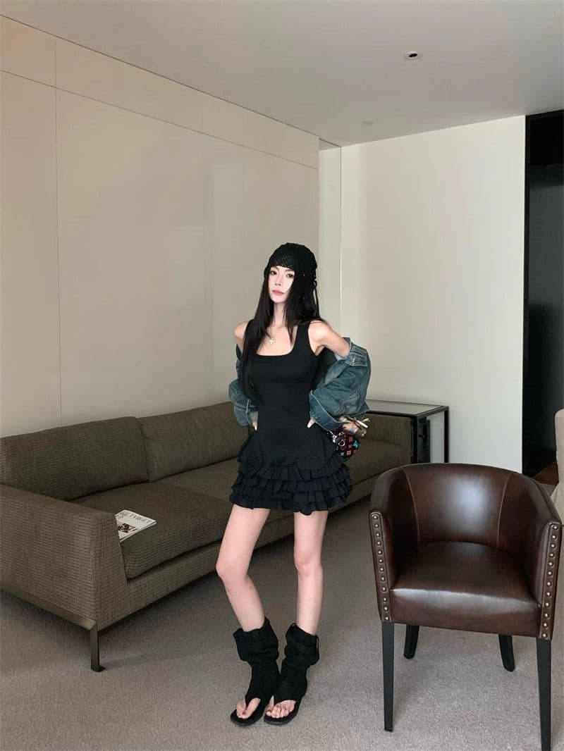 달콤함 화이트 슬립 여성 드레스 여름 몸매 가꾸기 허리 수축 프릴 케이크 치마 발레 바람 한 마디 미니 스커트 상세 이미지 16