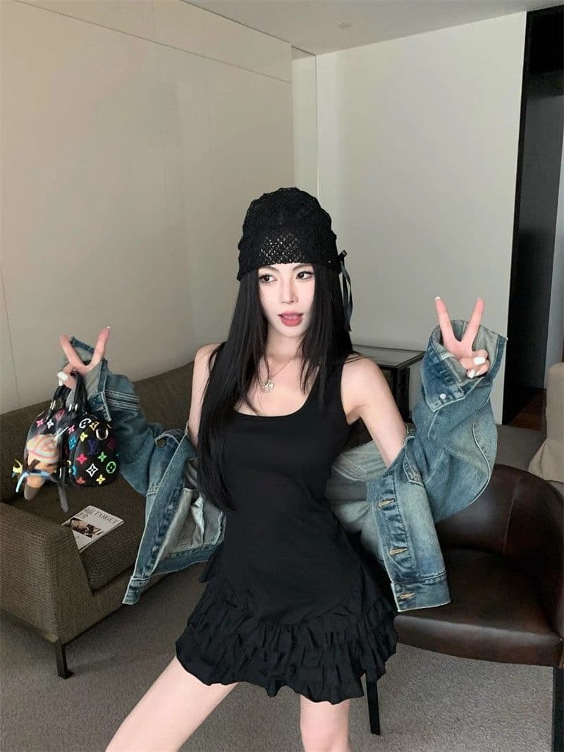달콤함 화이트 슬립 여성 드레스 여름 몸매 가꾸기 허리 수축 프릴 케이크 치마 발레 바람 한 마디 미니 스커트 상세 이미지 17