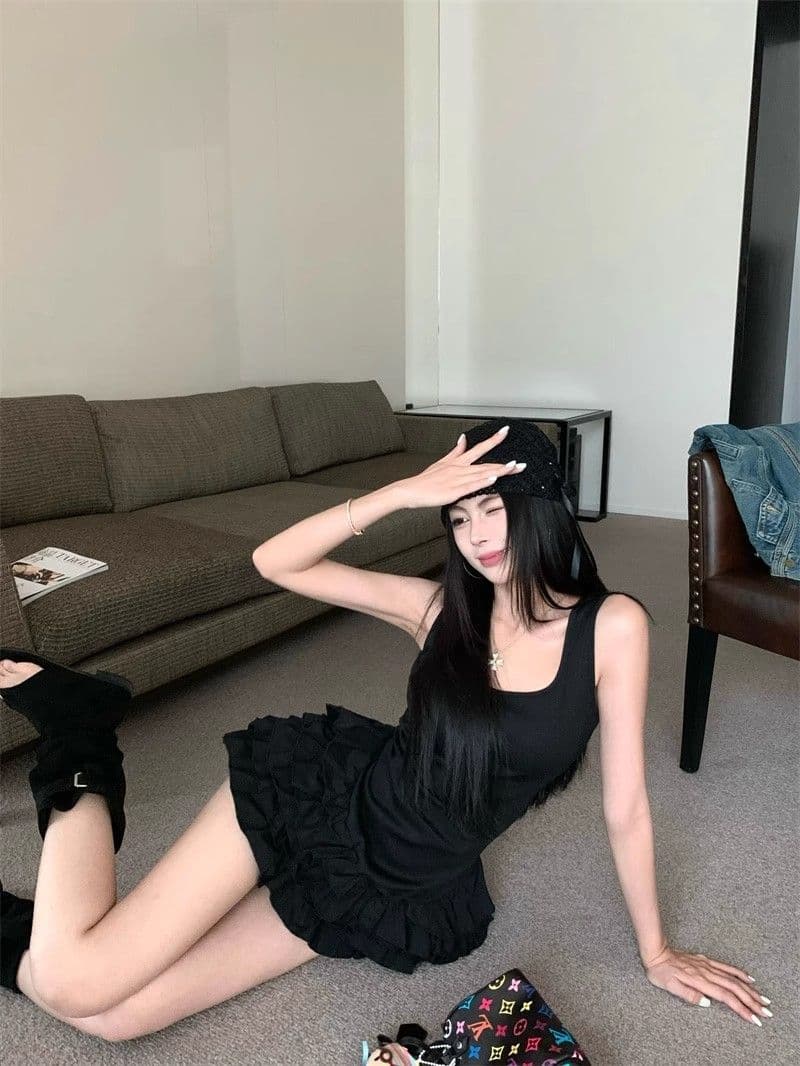 달콤함 화이트 슬립 여성 드레스 여름 몸매 가꾸기 허리 수축 프릴 케이크 치마 발레 바람 한 마디 미니 스커트 상세 이미지 18