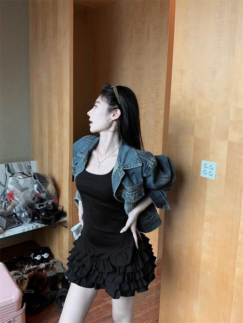 달콤함 화이트 슬립 여성 드레스 여름 몸매 가꾸기 허리 수축 프릴 케이크 치마 발레 바람 한 마디 미니 스커트 상세 이미지 22