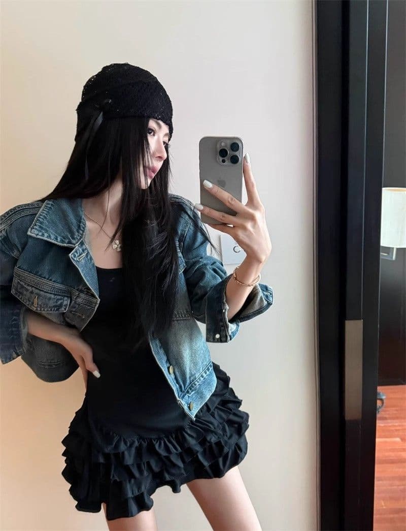 달콤함 화이트 슬립 여성 드레스 여름 몸매 가꾸기 허리 수축 프릴 케이크 치마 발레 바람 한 마디 미니 스커트 상세 이미지 23