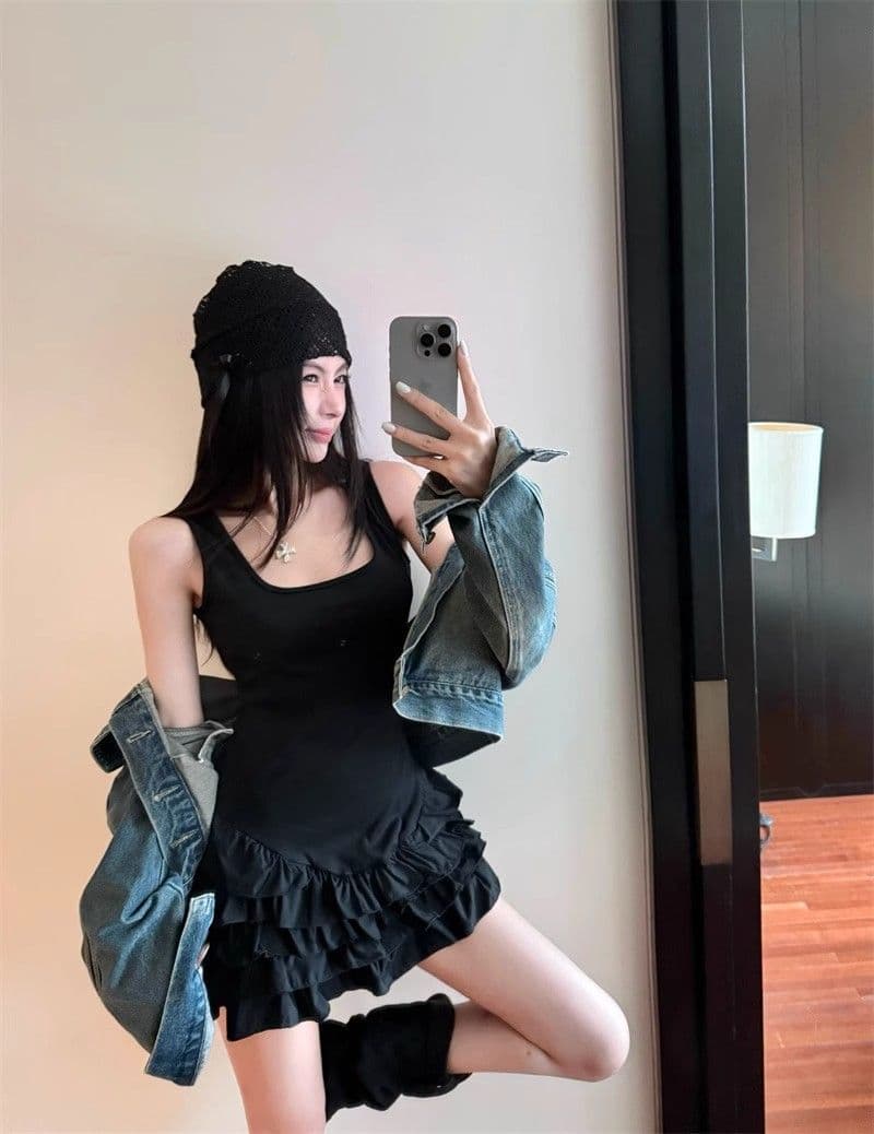 달콤함 화이트 슬립 여성 드레스 여름 몸매 가꾸기 허리 수축 프릴 케이크 치마 발레 바람 한 마디 미니 스커트 상세 이미지 24