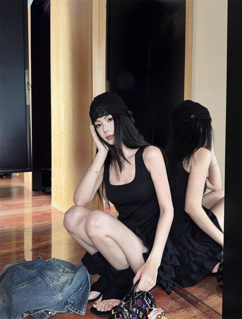 달콤함 화이트 슬립 여성 드레스 여름 몸매 가꾸기 허리 수축 프릴 케이크 치마 발레 바람 한 마디 미니 스커트 상세 이미지 25