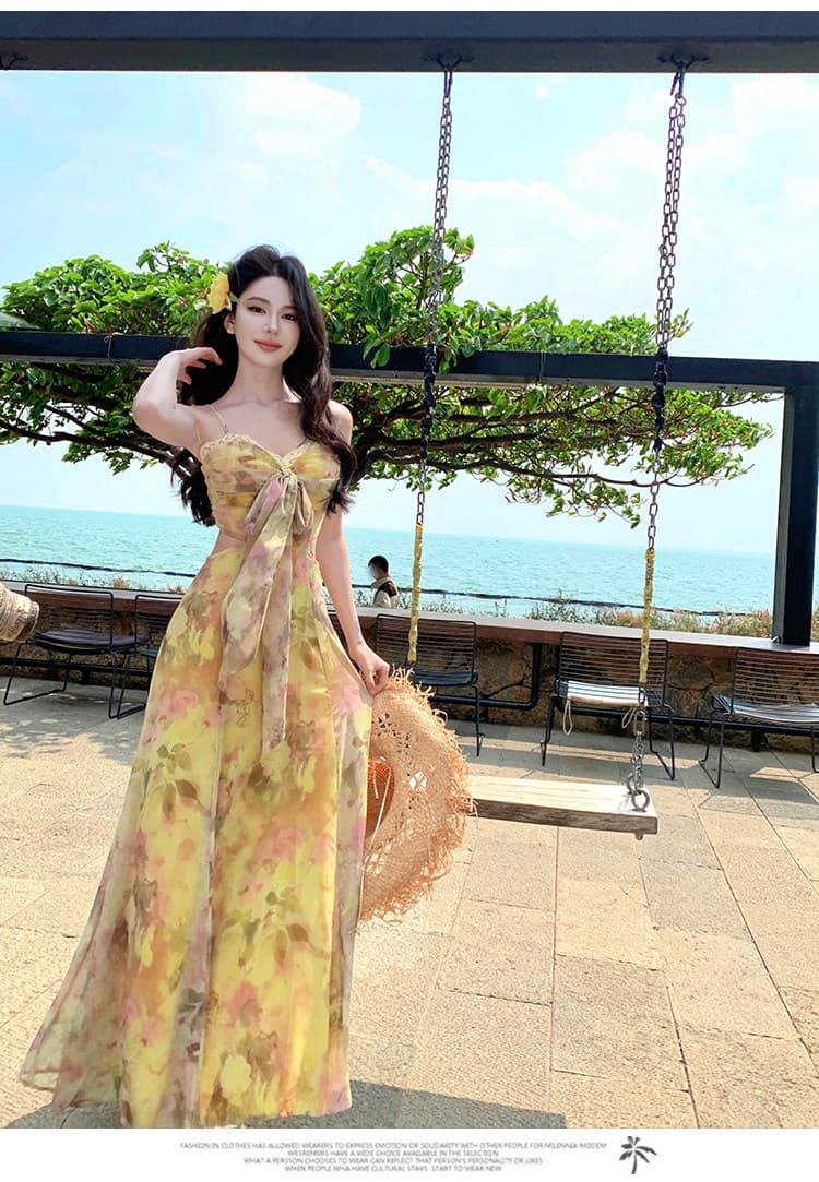 해변가 딩 Da 서울 휴가 황색 드레스 여름 아름다운 섬 밝은 도파민 태국 사람 스타일 고유 한 작은 슬링 상세 이미지 5