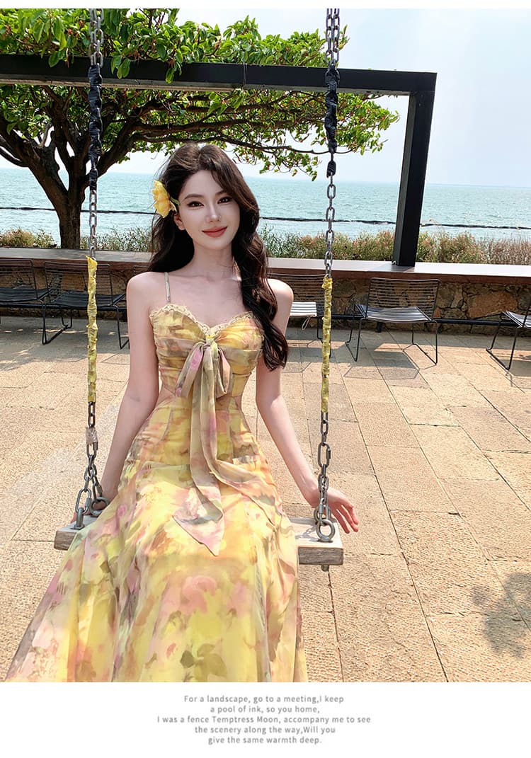 해변가 딩 Da 서울 휴가 황색 드레스 여름 아름다운 섬 밝은 도파민 태국 사람 스타일 고유 한 작은 슬링 상세 이미지 6