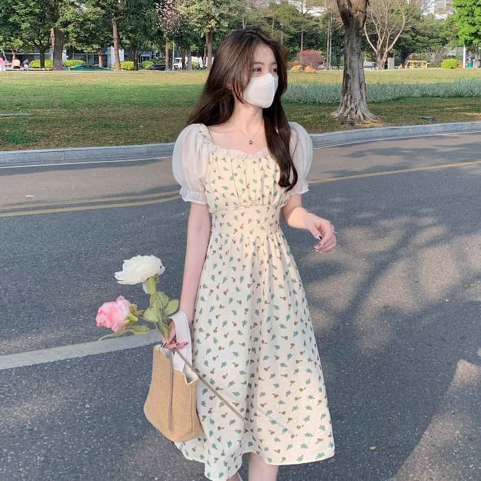프랑스식 쉬폰 꽃무늬 슬립 여성 드레스 여름 새로운 디자인 센스 쇼트 스타일 부드러운 바람 품격 허리 수축 이미지 3