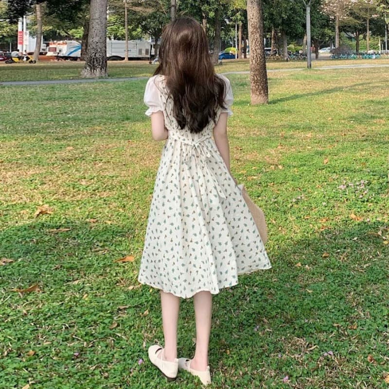 프랑스식 쉬폰 꽃무늬 슬립 여성 드레스 여름 새로운 디자인 센스 쇼트 스타일 부드러운 바람 품격 허리 수축 이미지 2