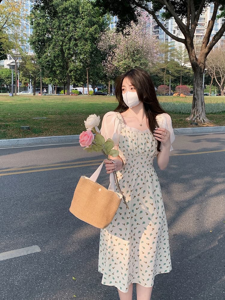 프랑스식 쉬폰 꽃무늬 슬립 여성 드레스 여름 새로운 디자인 센스 쇼트 스타일 부드러운 바람 품격 허리 수축 상세 이미지 21