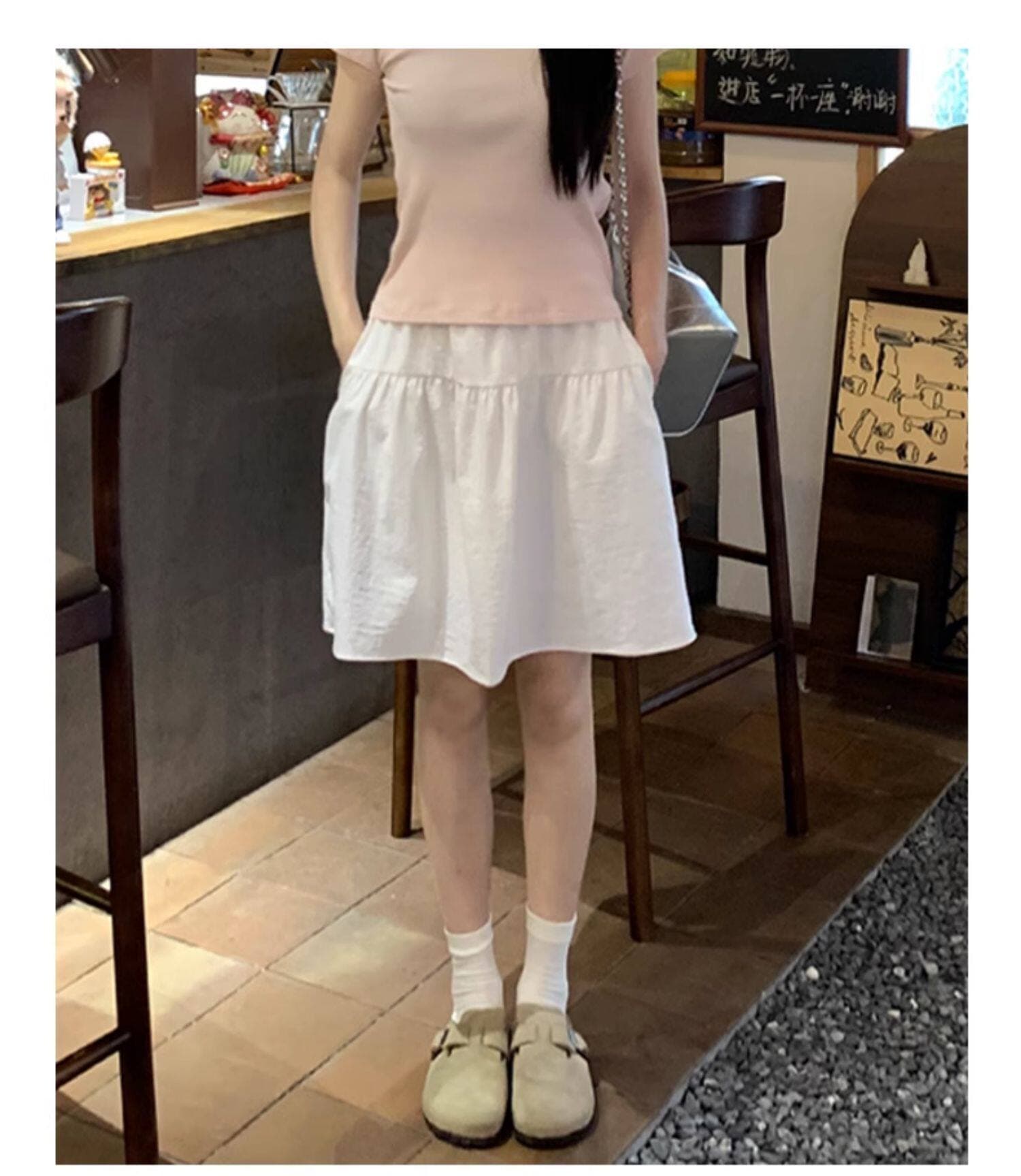 화이트 일본식 반신 스커트 여성 여름 얇은 스타일 2026 새로운 하이웨이스트 한 마디 우산 치마 루즈핏 캐주얼 운동 미니 스커트 상세 이미지 19