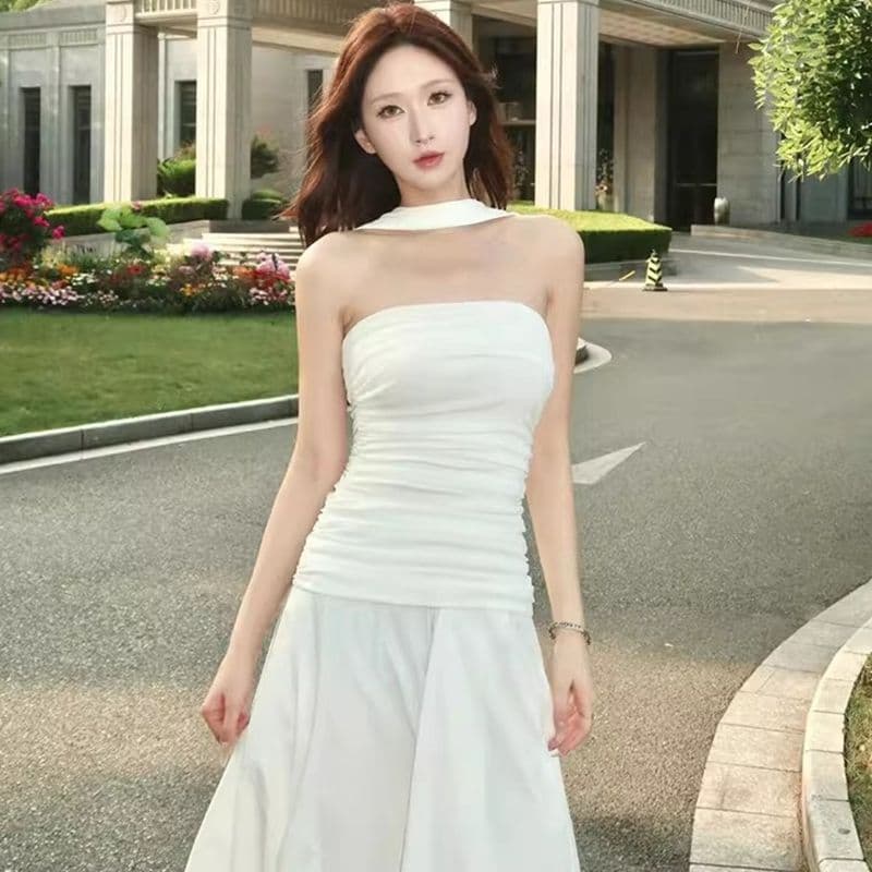 원본 것 있음 네리 프랑스식 남자 분위기 센스 와이 민소매 튜브탑 드레스 고급 센스 휴가 예복 생일 치마 이미지 2