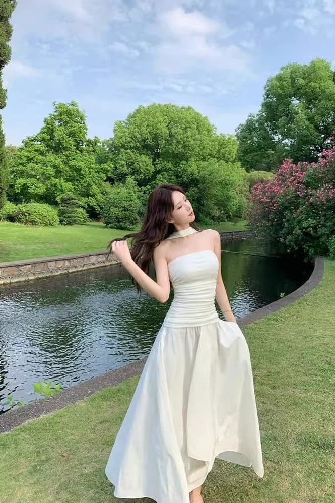 원본 것 있음 네리 프랑스식 남자 분위기 센스 와이 민소매 튜브탑 드레스 고급 센스 휴가 예복 생일 치마 이미지 6