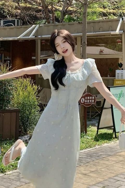 2026 프랑스식 부드러운 허리 디스플레이 레이스 조각 품격 프린트 드레스 여름 슬림해 보이는 허리 수축 치마 새로운 롱 스커트 이미지 6