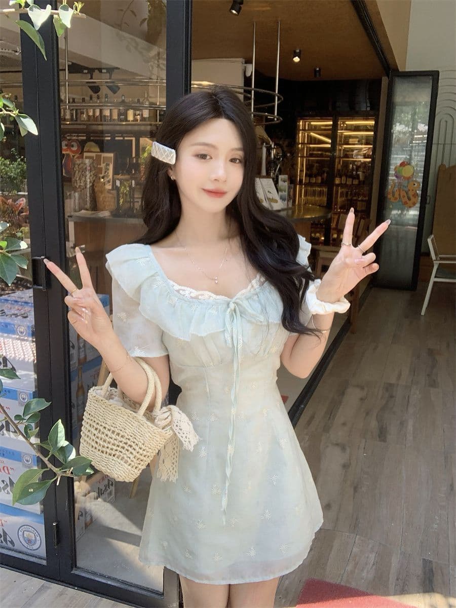 2026 프랑스식 부드러운 허리 디스플레이 레이스 조각 품격 프린트 드레스 여름 슬림해 보이는 허리 수축 치마 새로운 롱 스커트 상세 이미지 5