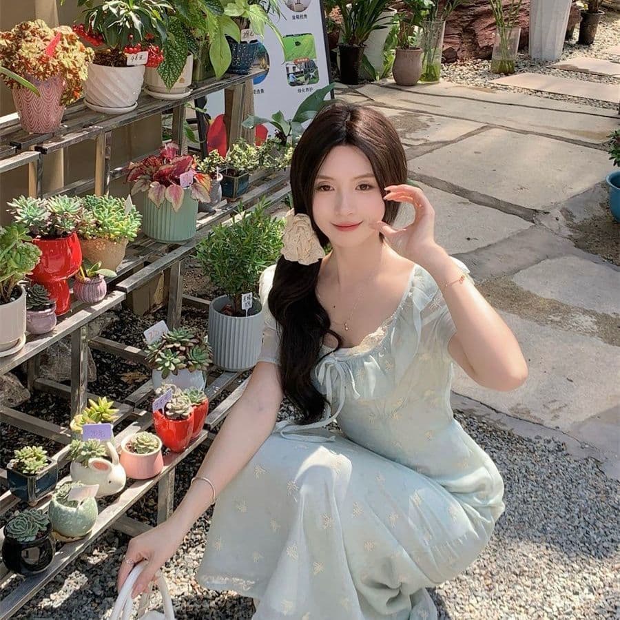 2026 프랑스식 부드러운 허리 디스플레이 레이스 조각 품격 프린트 드레스 여름 슬림해 보이는 허리 수축 치마 새로운 롱 스커트 상세 이미지 9