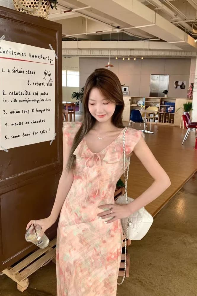 그는 당겨서 프랑스식 2026 봄 여름 새로운 프랑스식 레이스업 허리 수축 슬림해 보이는 Feifei 소매 낭만주의 부드러운 드레스 이미지 6