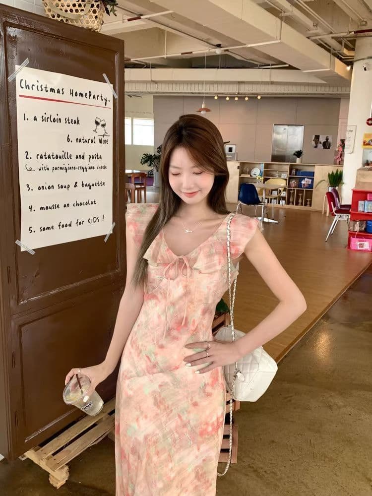 그는 당겨서 프랑스식 2026 봄 여름 새로운 프랑스식 레이스업 허리 수축 슬림해 보이는 Feifei 소매 낭만주의 부드러운 드레스 상세 이미지 1
