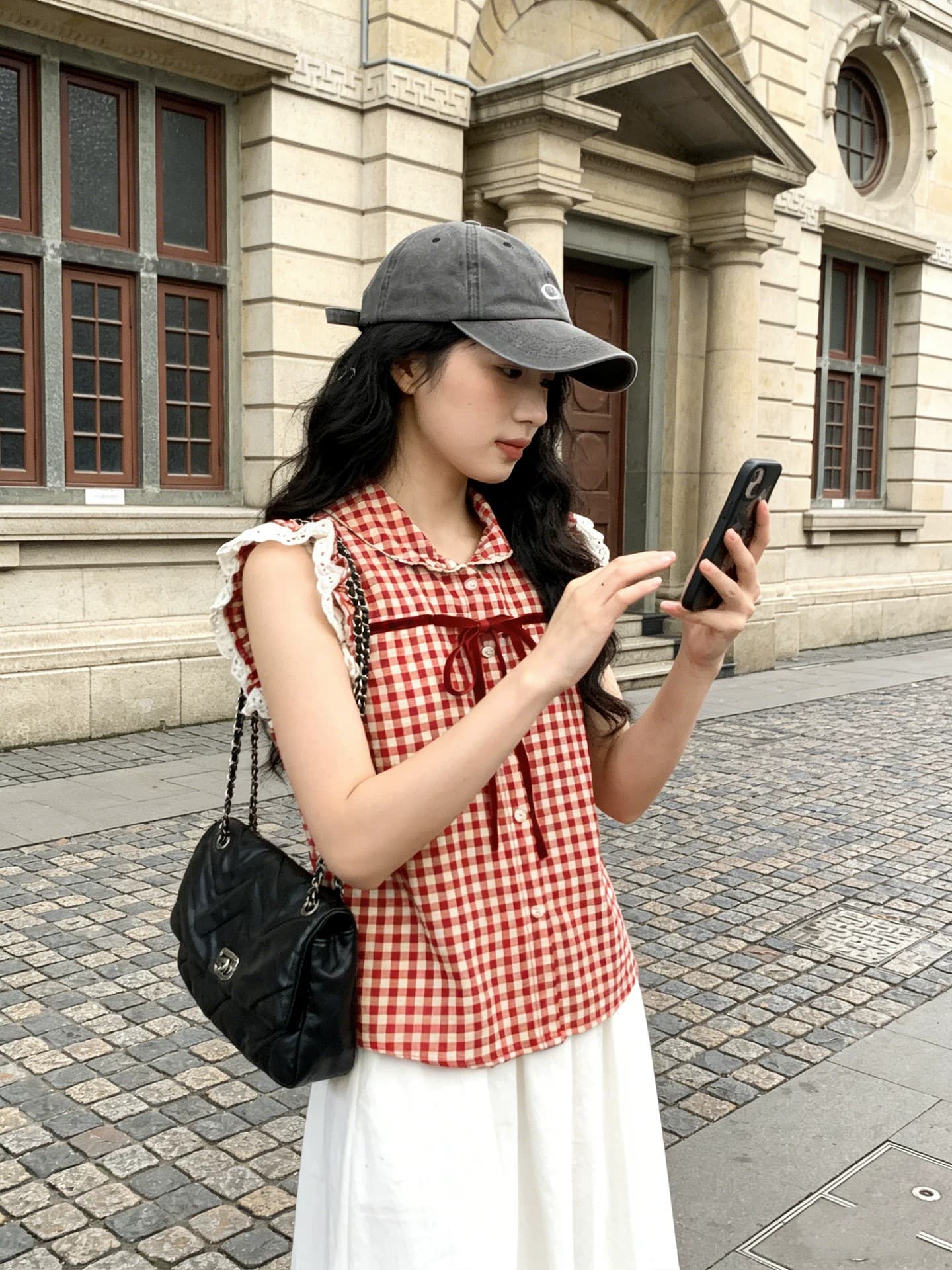 한 부서 레트로 빨간색 체크무늬 반팔 여성 셔츠 여름 새로운 작은 키 프랑스식 베이비 칼라 아름다운 맨위 트렌디 상세 이미지 5