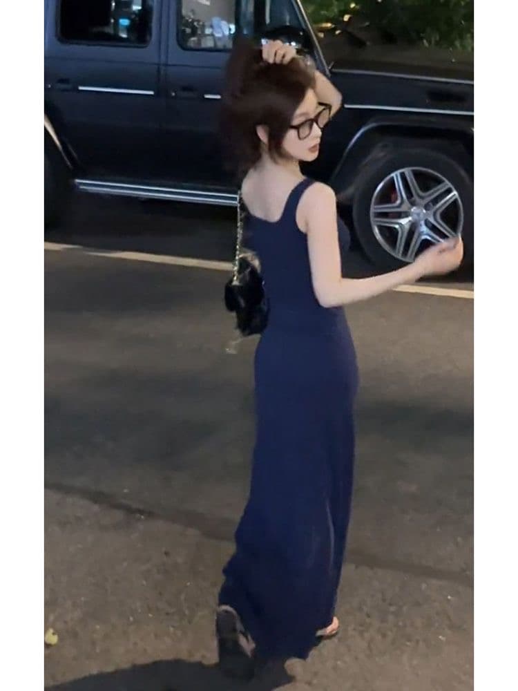 도루 가을 센스 품격 몸매 가꾸기 광장 칼라 백리스 민소매 조끼 롱 스커트 아이들 여름 새로운 프랑스식 허리 수축 슬림해 보이는 트렌디 상세 이미지 8