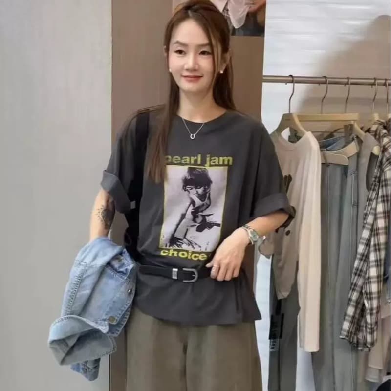 21 순면 210 그램 이후 패키지 칼라 여름 드레스 한 부서 반팔 티셔츠 여성 한국 스타일 루즈핏 빅 사이즈 프린트 이미지 5