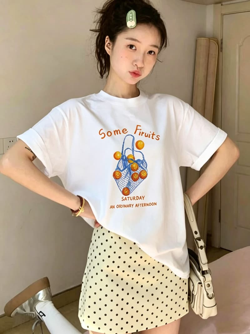 21 순면 210 그램 이후 패키지 칼라 여름 드레스 한 부서 반팔 티셔츠 여성 한국 스타일 루즈핏 빅 사이즈 프린트 상세 이미지 5