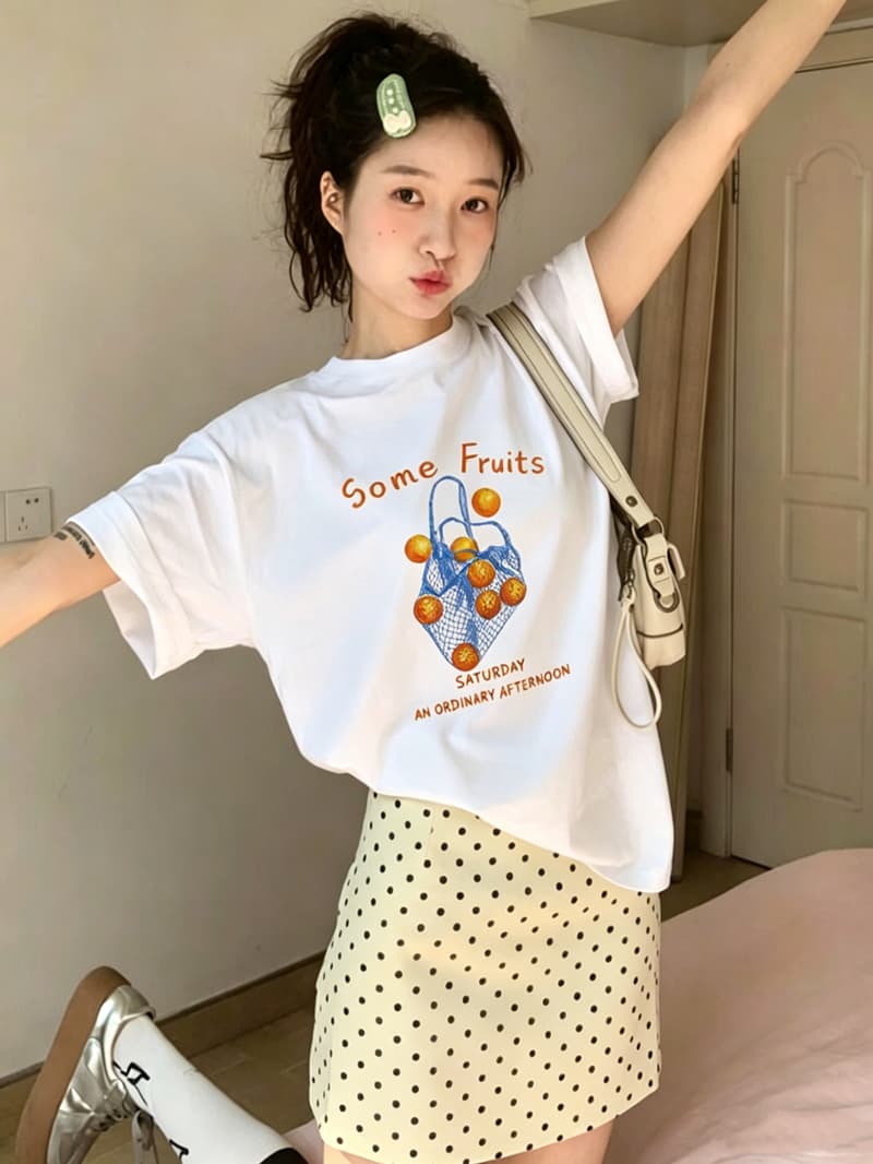 21 순면 210 그램 이후 패키지 칼라 여름 드레스 한 부서 반팔 티셔츠 여성 한국 스타일 루즈핏 빅 사이즈 프린트 상세 이미지 6