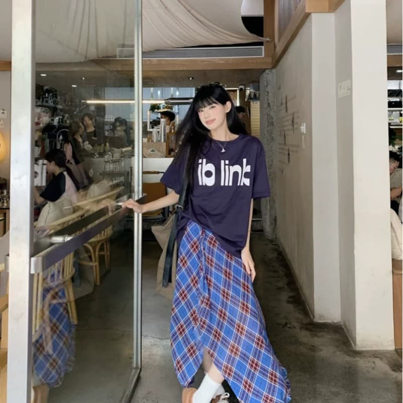 21 순면 210 그램 이후 패키지 칼라 여름 드레스 한 부서 반팔 티셔츠 여성 한국 스타일 루즈핏 빅 사이즈 프린트 이미지 5