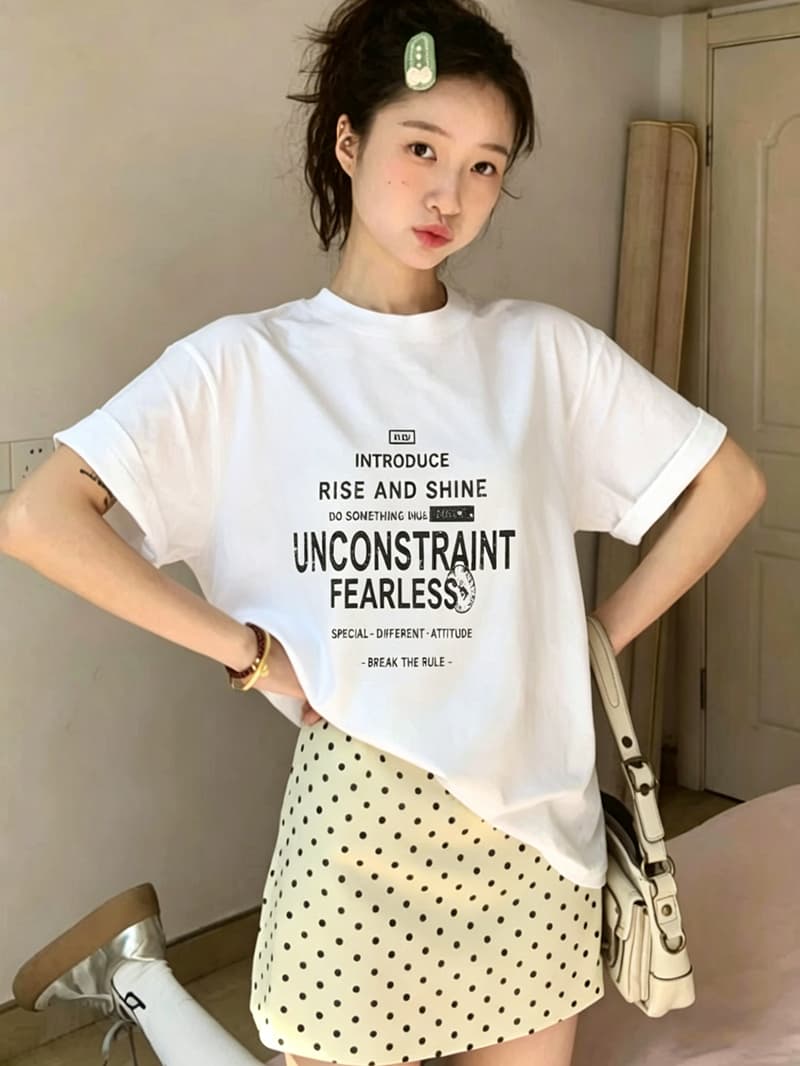 21 순면 210 그램 이후 패키지 칼라 여름 드레스 한 부서 반팔 티셔츠 여성 한국 스타일 루즈핏 빅 사이즈 프린트 상세 이미지 5