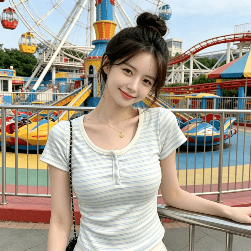 92 면 8 암모니아 Lun 40 210g 순면 V넥 반팔 티셔츠 여성 몸매 가꾸기 쇼트 스타일 상세 이미지 4