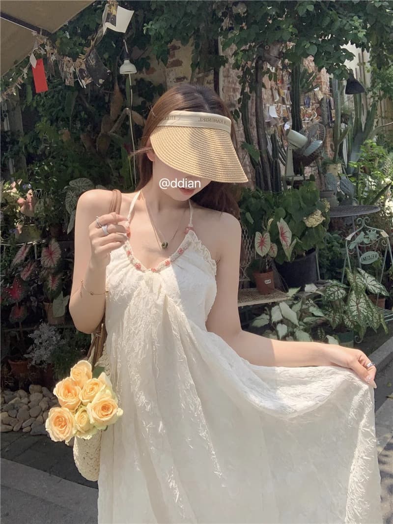 순수한 욕망 바람 행침 목 쉬폰 여성 드레스 여름 해변가 휴가 프랑스식 백리스 치마 고급 센스 화이트 롱 스커트 상세 이미지 1