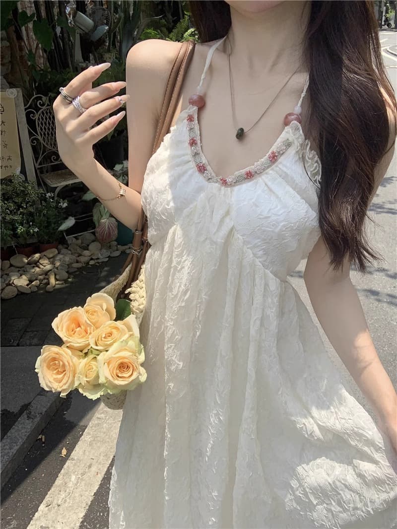 순수한 욕망 바람 행침 목 쉬폰 여성 드레스 여름 해변가 휴가 프랑스식 백리스 치마 고급 센스 화이트 롱 스커트 상세 이미지 6