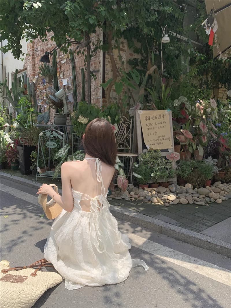 순수한 욕망 바람 행침 목 쉬폰 여성 드레스 여름 해변가 휴가 프랑스식 백리스 치마 고급 센스 화이트 롱 스커트 상세 이미지 8
