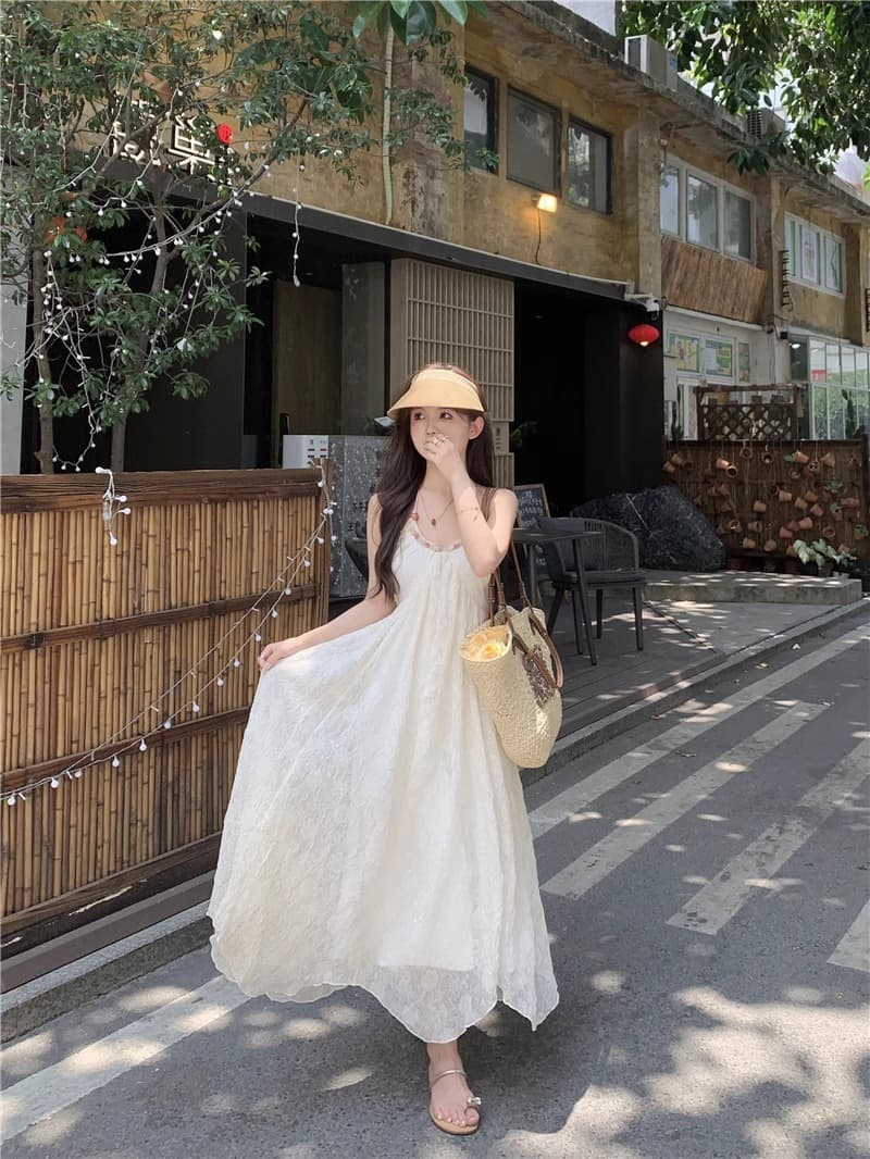 순수한 욕망 바람 행침 목 쉬폰 여성 드레스 여름 해변가 휴가 프랑스식 백리스 치마 고급 센스 화이트 롱 스커트 상세 이미지 10