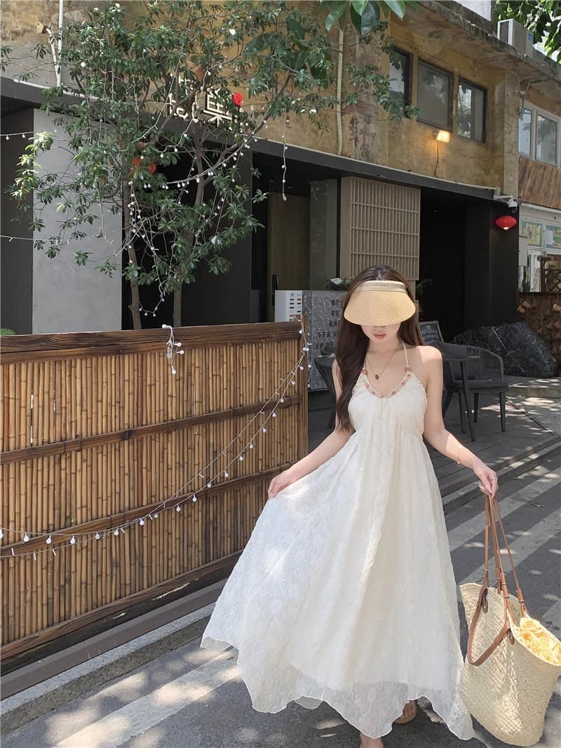 순수한 욕망 바람 행침 목 쉬폰 여성 드레스 여름 해변가 휴가 프랑스식 백리스 치마 고급 센스 화이트 롱 스커트 상세 이미지 11