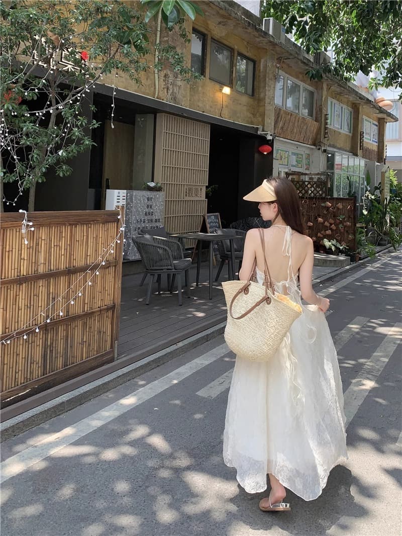 순수한 욕망 바람 행침 목 쉬폰 여성 드레스 여름 해변가 휴가 프랑스식 백리스 치마 고급 센스 화이트 롱 스커트 상세 이미지 12