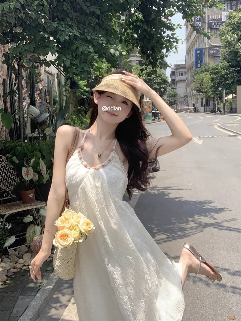 순수한 욕망 바람 행침 목 쉬폰 여성 드레스 여름 해변가 휴가 프랑스식 백리스 치마 고급 센스 화이트 롱 스커트 상세 이미지 13