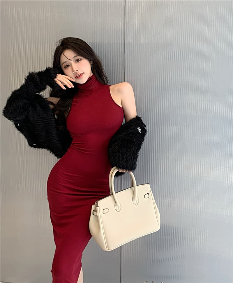 유럽과 미국 핫걸 바람 터틀넥 타이트 슬림해 보이는 민소매 타이트 스커트 만나는 조끼 여성 드레스 로얄 자매 팬 품격 롱 스커트 상세 이미지 8