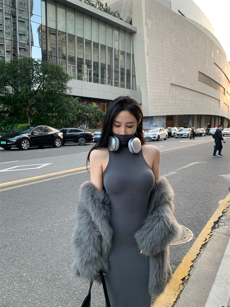 유럽과 미국 핫걸 바람 터틀넥 타이트 슬림해 보이는 민소매 타이트 스커트 만나는 조끼 여성 드레스 로얄 자매 팬 품격 롱 스커트 상세 이미지 11