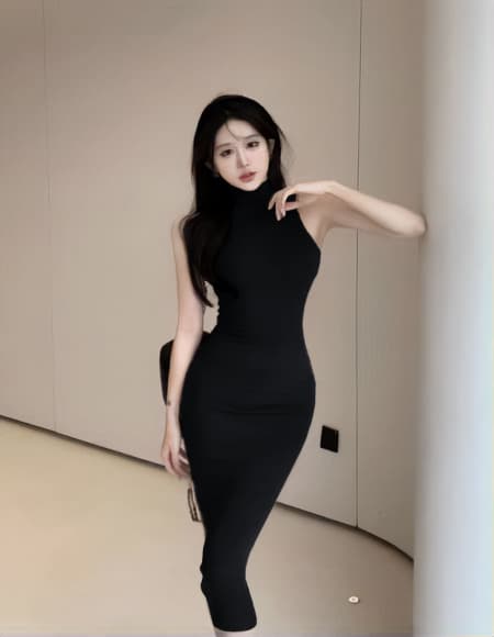 유럽과 미국 핫걸 바람 터틀넥 타이트 슬림해 보이는 민소매 타이트 스커트 만나는 조끼 여성 드레스 로얄 자매 팬 품격 롱 스커트 상세 이미지 17