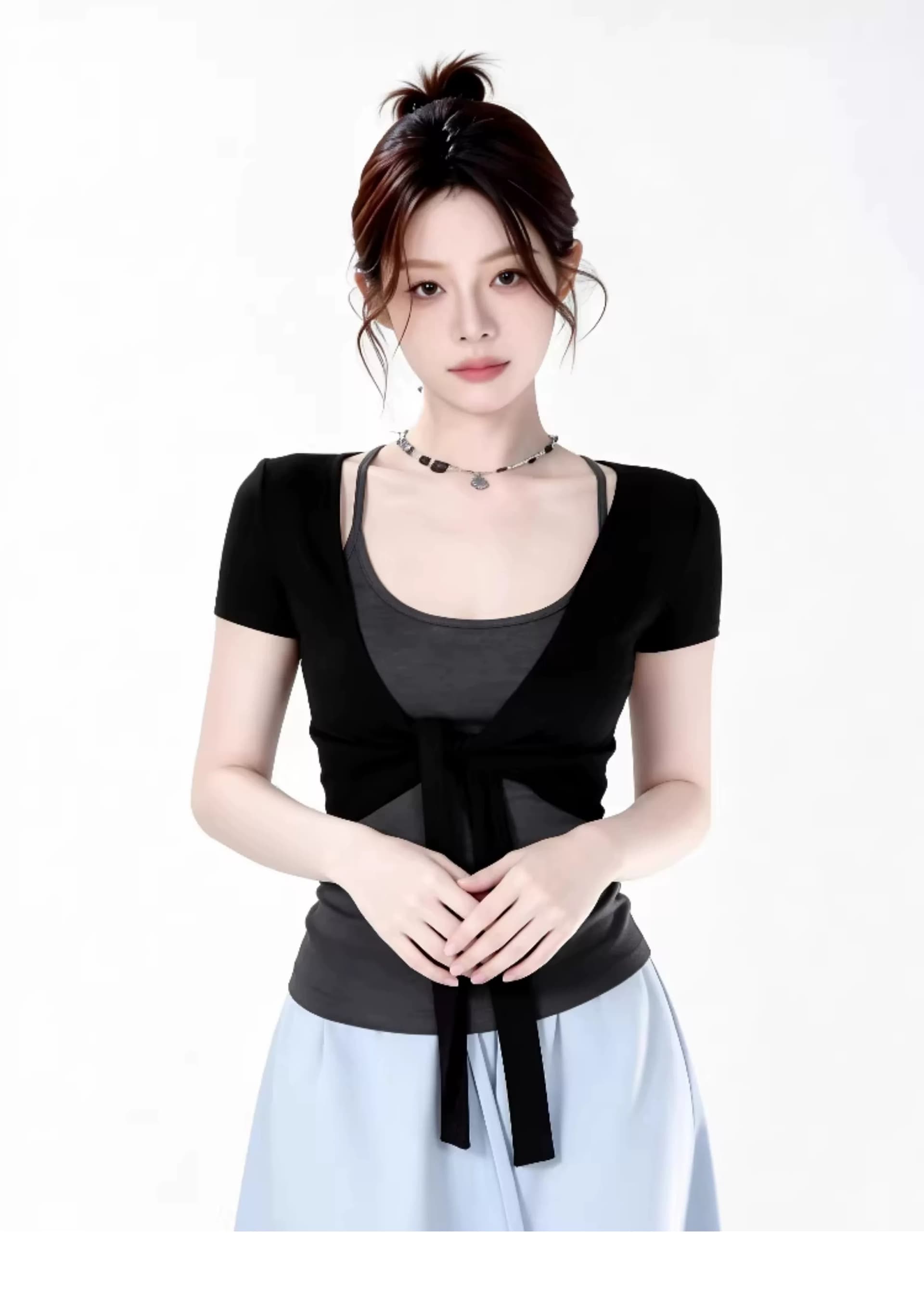 사람들 면 260 그램 스트랩 반팔 오픈 가디건 슬립 두 조각 여성 세트 여름 외부 가져 가라. 몸매 가꾸기 쇼트 스타일 숄 작은 맨위 상세 이미지 1